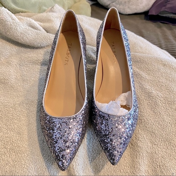 Talbots Silver Pointy Toe Sparkly Heels Size 7